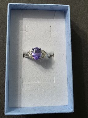 Estate Silver Tone Fashion Ring Purple Oval Stone - Item 255